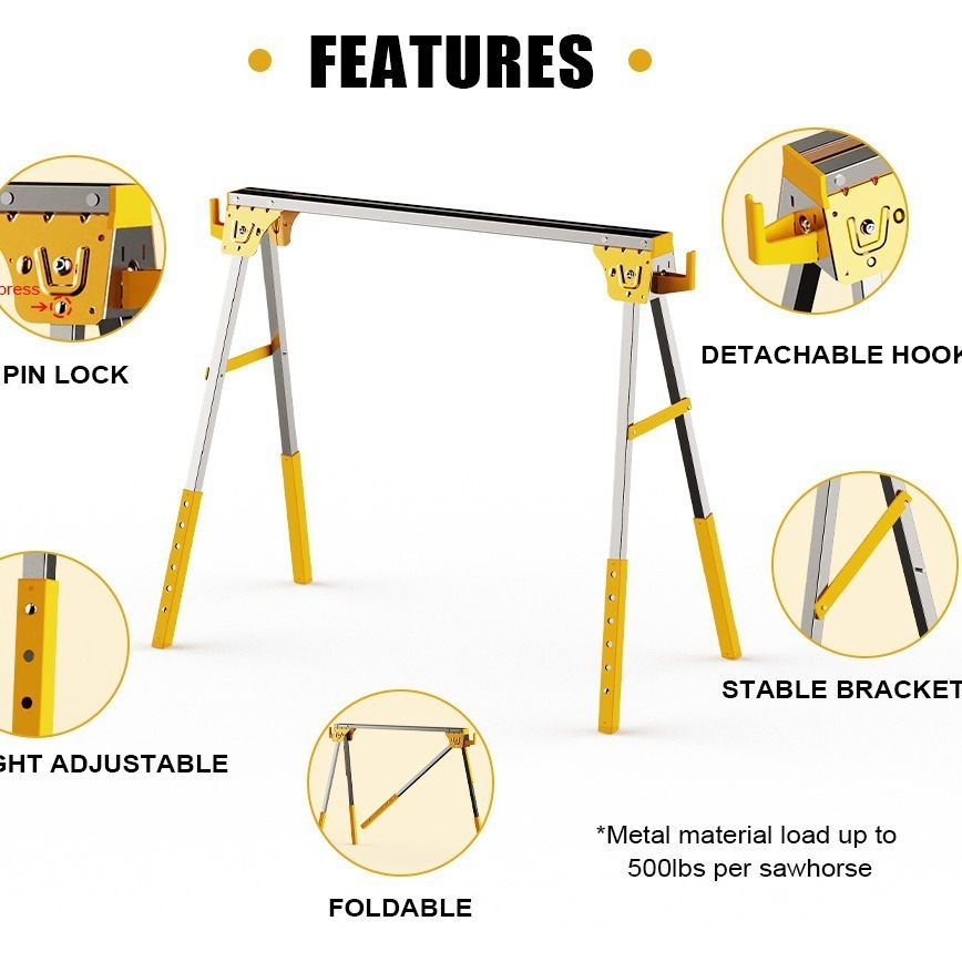 Workbench Portable Fold - 금속 톱받침대/톱 스탠드, 헤비듀티 철제 휴대용