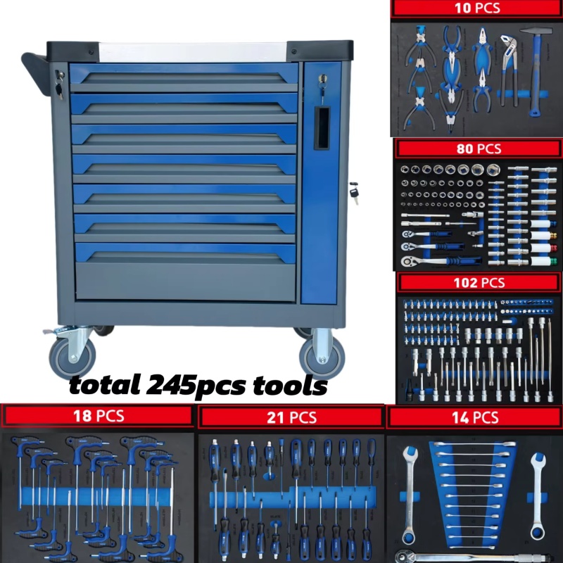 Workshop Tools Storage - 7단 서랍 잠금식 이동식 철제 공구