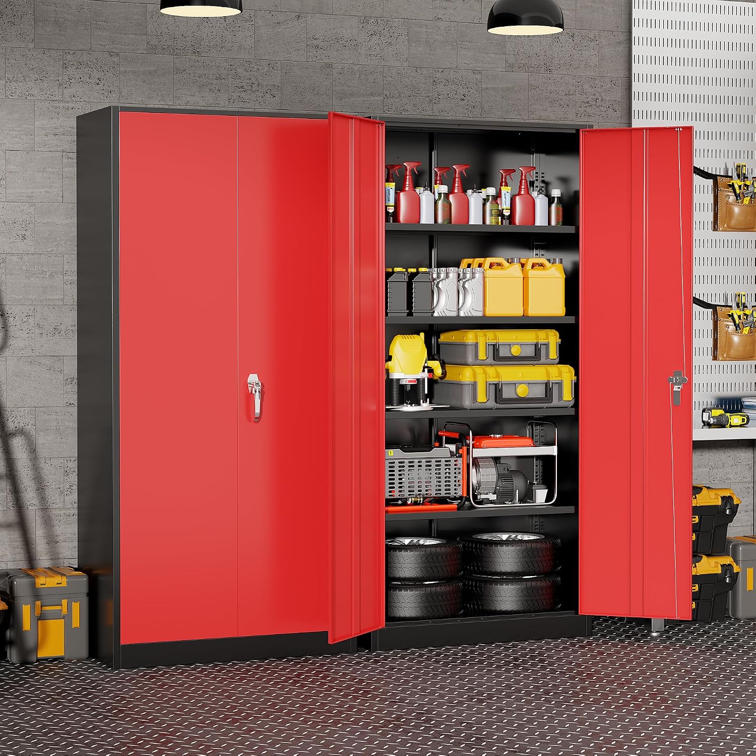 헤비 듀티 메탈 차고 보관 캐비닛, 2도어 스틸 잠금식 - Workshop Tools Storage 리뷰 및 가격