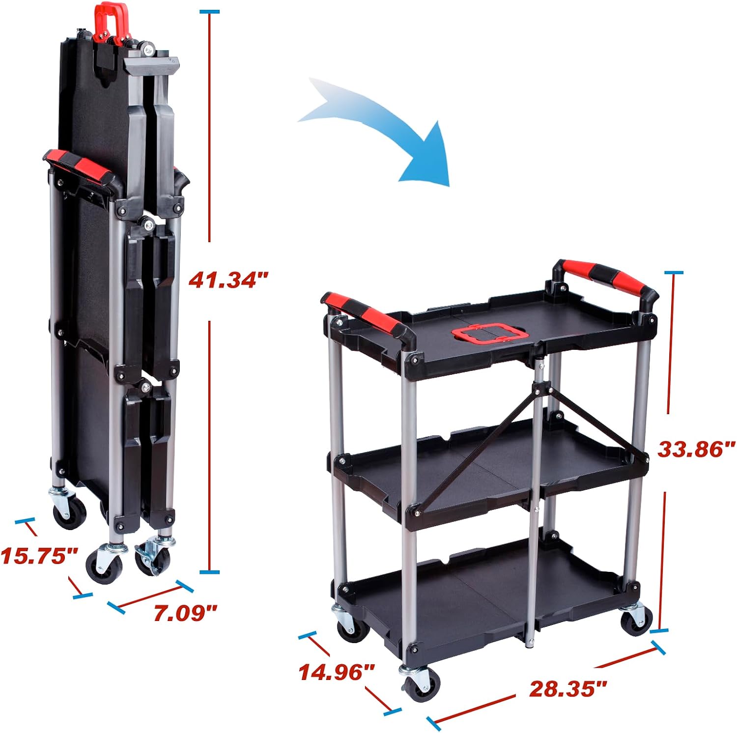 3단 접이식 이동식 유틸리티 서비스 카트 330LBS  - Workshop Tools Storage 리뷰 및 가격