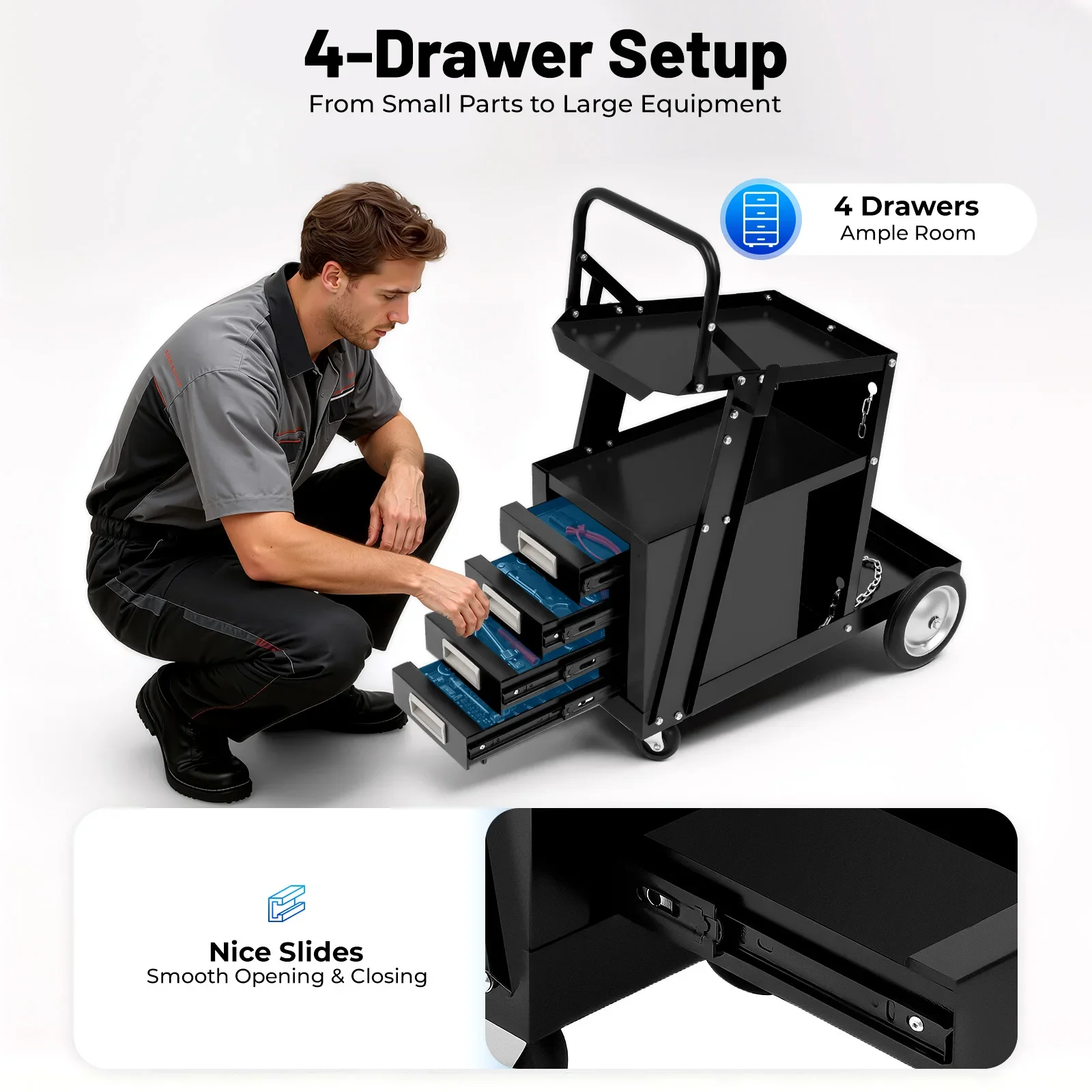 편안한 그립 핸들 포함 롤링 용접 카트 - 4개의 수납 - Workshop Tools Storage 리뷰 및 가격