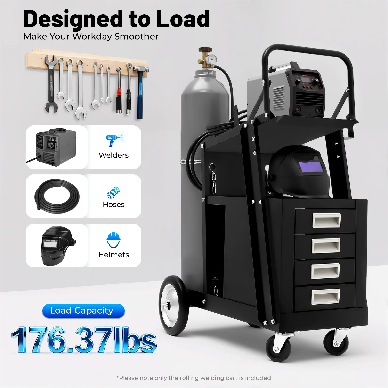 편안한 그립 핸들 포함 롤링 용접 카트 - 4개의 수납 - Workshop Tools Storage 리뷰 및 가격